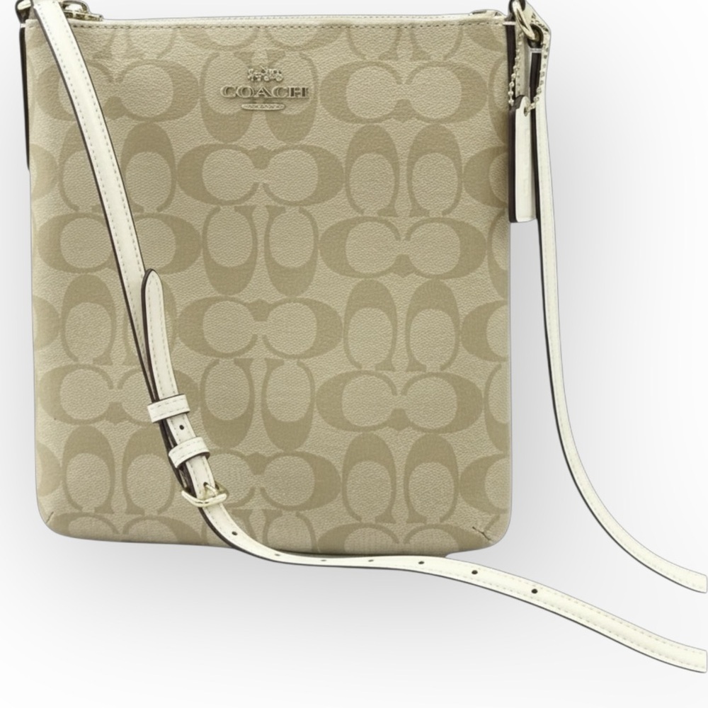 NWT Coach Signature Jacquard File Crossbody Bag Light Khaki Chalk w Dust Bag